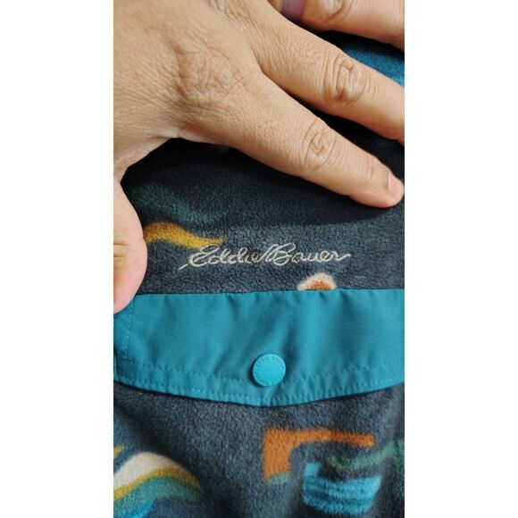 Eddie Bauer Men's Small Quarter Button Up Black Fleece Synchilla Patterned - Picture 3 of 7